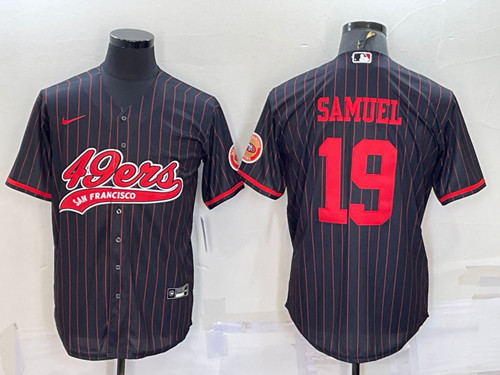 San Francisco 49ers #19 Deebo Samuel Black With Patch Cool Base Stitched Baseball Jersey