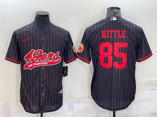 San Francisco 49ers #85 George Kittle Black With Patch Cool Base Stitched Baseball Jersey