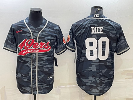 San Francisco 49ers #80 Jerry Rice Gray Camo With Patch Cool Base Stitched Baseball Jersey