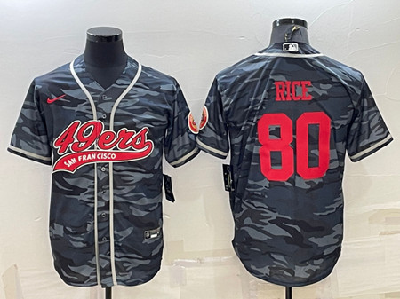 San Francisco 49ers #80 Jerry Rice Gray Red Camo With Patch Cool Base Stitched Baseball Jersey