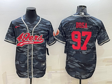 San Francisco 49ers #97 Nick Bosa Gray Red Camo With Patch Cool Base Stitched Baseball Jersey