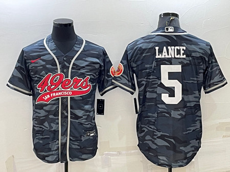 San Francisco 49ers #5 Trey Lance Gray Camo With Patch Cool Base Stitched Baseball Jersey