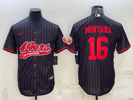 San Francisco 49ers #16 Joe Montana Black Cool Base Stitched Baseball Jersey