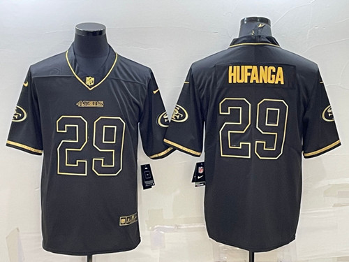 San Francisco 49ers #29 Talanoa Hufanga Black Golden Edition Limited Stitched Jersey
