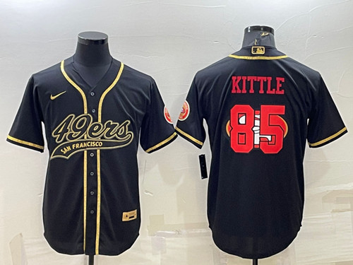 San Francisco 49ers #85 George Kittle Black Gold Team Big Logo With Patch Cool Base Stitched Baseball Jersey