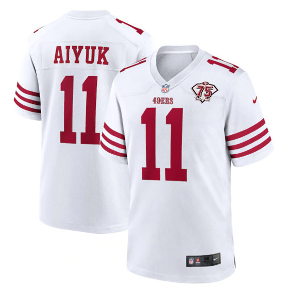 San Francisco 49ers #11 Brandon Aiyuk 2022 New White With 75th Anniverseray Patch Stitched Game Jersey