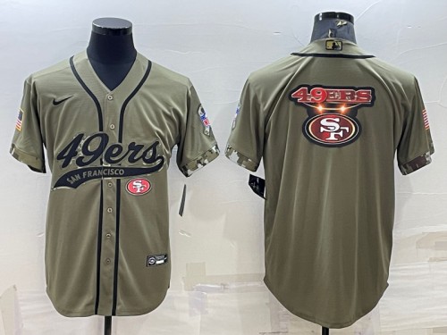 San Francisco 49ers Olive Salute To Service Team Big Logo Cool Base Stitched Baseball Jersey
