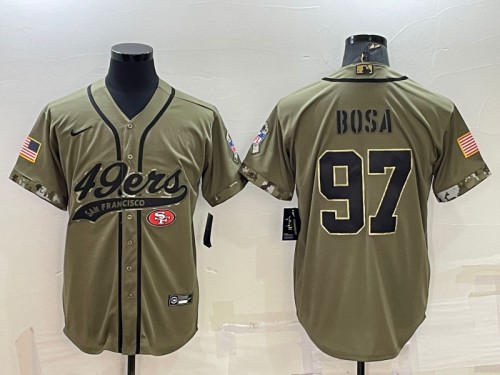 San Francisco 49ers #97 Nick Bosa 2022 Olive Salute To Service Cool Base Stitched Baseball Jersey
