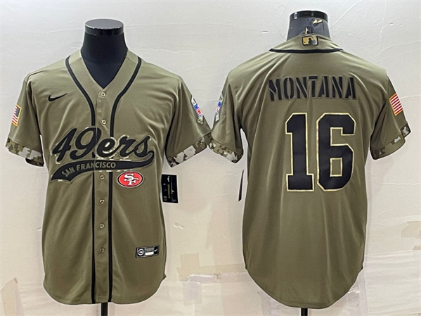 San Francisco 49ers #16 Joe Montana Olive 2022 Salute To Service Cool Base Stitched Baseball Jersey