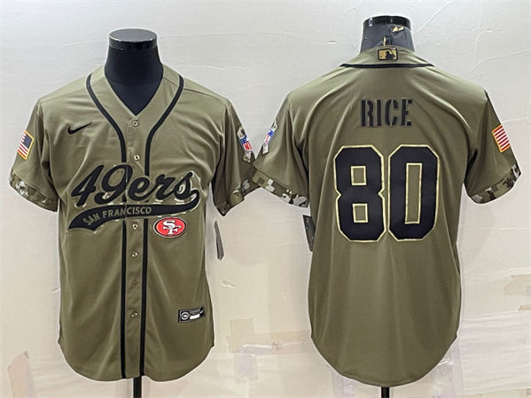 San Francisco 49ers #80 Jerry Rice Olive 2022 Salute To Service Cool Base Stitched Baseball Jersey