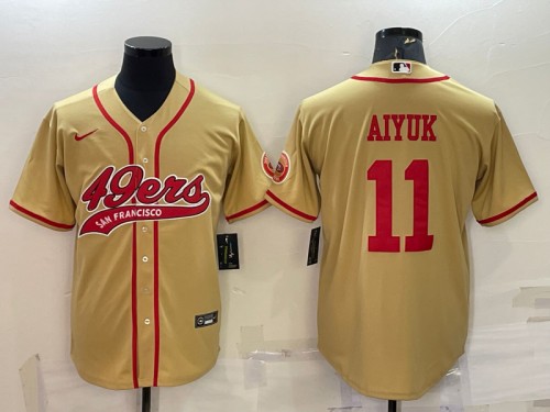 San Francisco 49ers #11 Brandon Aiyuk Gold With Patch Cool Base Stitched Baseball Jersey