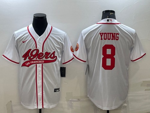 San Francisco 49ers #8 Steve Young White With Patch Cool Base Stitched Baseball Jersey