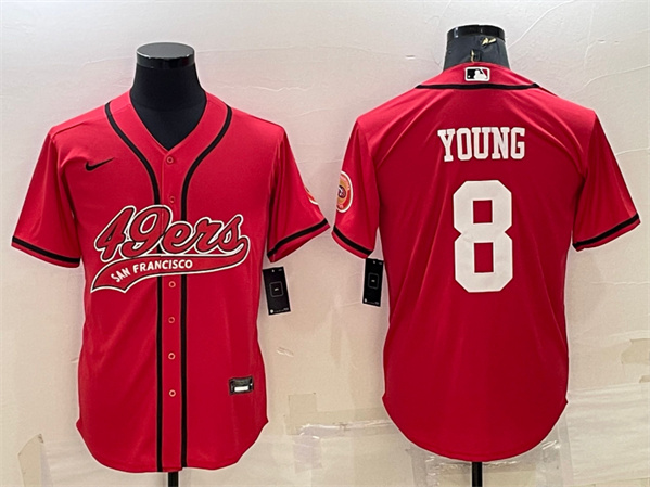 San Francisco 49ers #8 Steve Young Red With Patch Cool Base Stitched Baseball Jersey