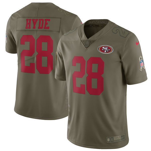 San Francisco 49ers #28 Carlos Hyde Olive Salute To Service Limited Stitched Nike Jersey