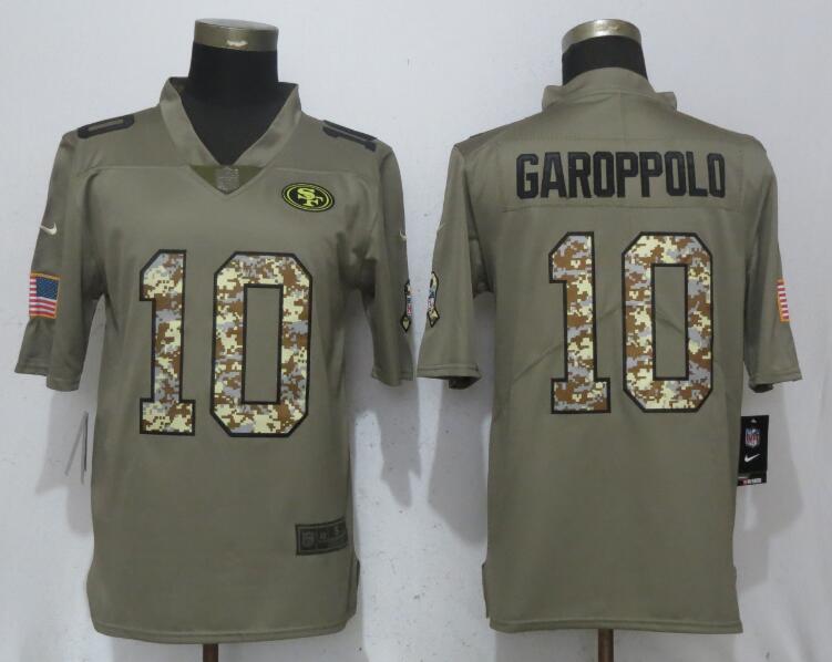 San Francisco 49ers #10 Jimmy Garoppolo Olive Camo Salute To Service Limited Stitched Jersey