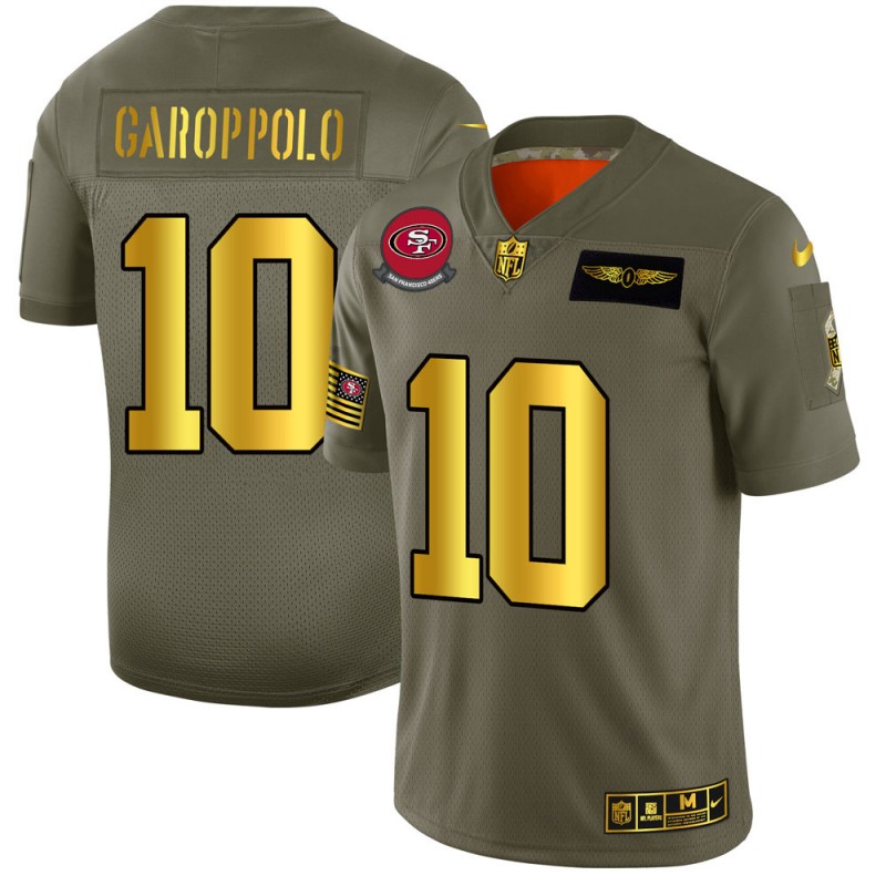 San Francisco 49ers #10 Jimmy Garoppolo Olive Gold 2019 Salute To Service Limited Stitched Jersey