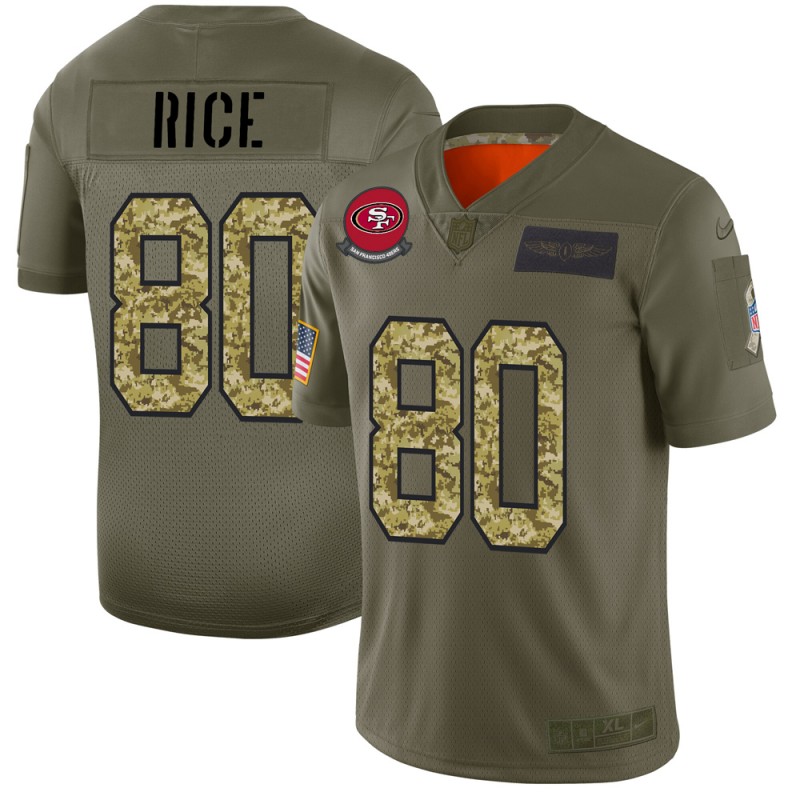 San Francisco 49ers #80 Jerry Rice 2019 Olive Camo Salute To Service Limited Stitched Jersey
