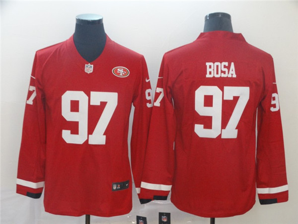 San Francisco 49ers #97 Nick Bosa Scarlet Therma Long Sleeve Stitched Jersey