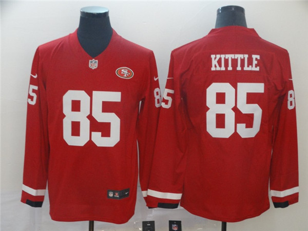 San Francisco 49ers #85 George Kittle Scarlet Therma Long Sleeve Stitched Jersey