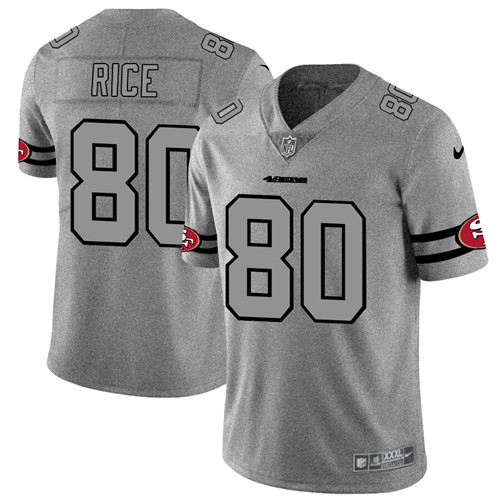San Francisco 49ers #80 Jerry Rice 2019 Gray Gridiron Team Logo Limited Stitched Jersey