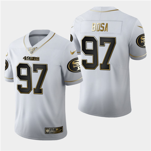 San Francisco 49ers #97 Nick Bosa White 2019 100th Season Golden Edition Limited Stitched Jersey