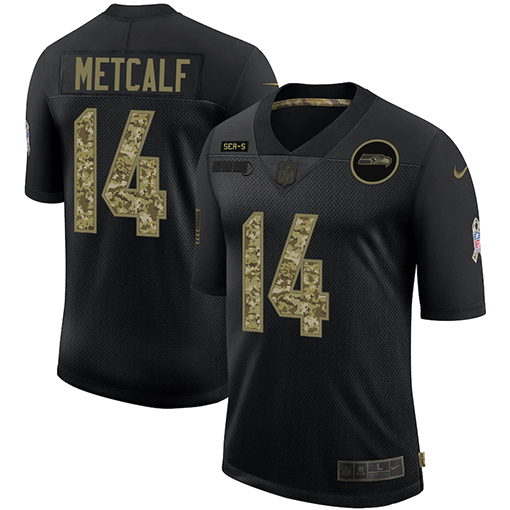 Seattle Seahawks #14 D.K. Metcalf 2020 Black Camo Salute To Service Limited Stitched Jersey