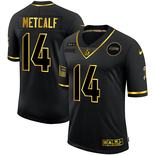 Seattle Seahawks #14 D.K. Metcalf 2020 Black Gold Salute To Service Limited Stitched Jersey