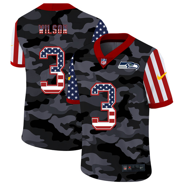 Seattle Seahawks #3 Russell Wilson 2020 Camo USA Flag Limited Stitched Jersey