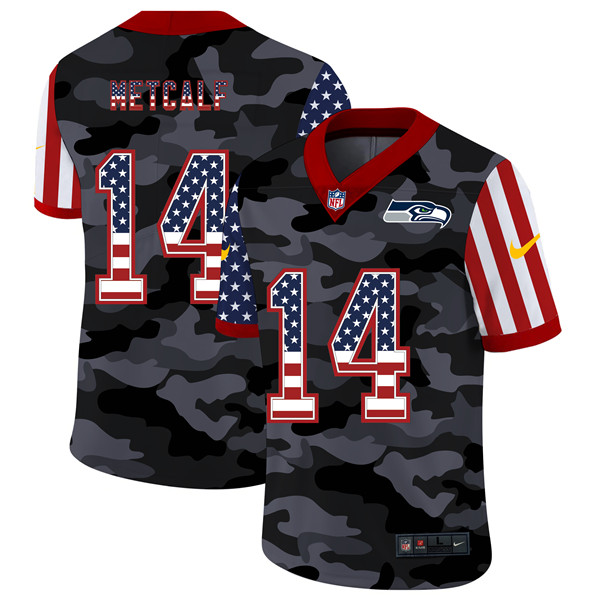 Seattle Seahawks #14 D.K. Metcalf 2020 Camo USA Flag Limited Stitched Jersey