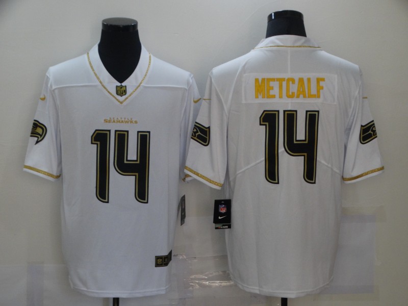 Seattle Seahawks #14 D.K. Metcalf White Golden Limited Stitched Jersey