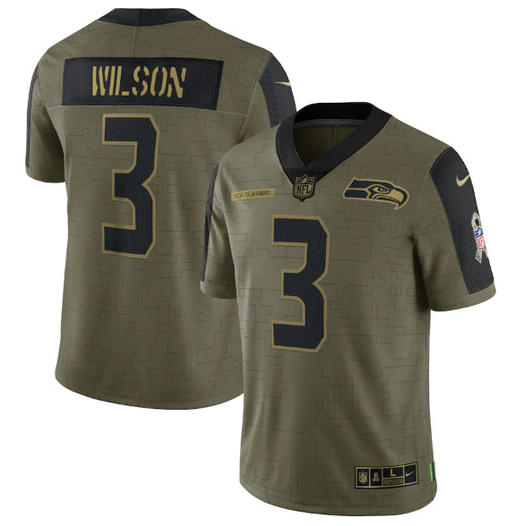 Seattle Seahawks #3 Russell Wilson 2021 Olive Salute To Service Limited Stitched Jersey