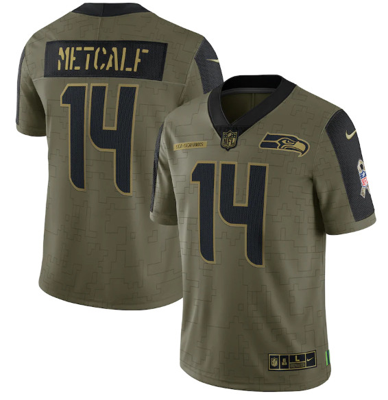 Seattle Seahawks #14 D.K. Metcalf 2021 Olive Salute To Service Limited Stitched Jersey