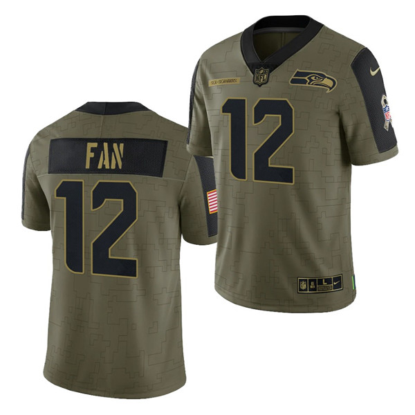 Seattle Seahawks #12 Fan 2021 Olive Salute To Service Limited Stitched Jersey