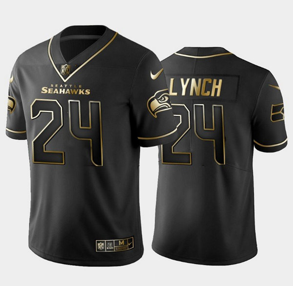 Seattle Seahawks #24 Marshawn Lynch Black Golden Edition Limited Stitched Jersey