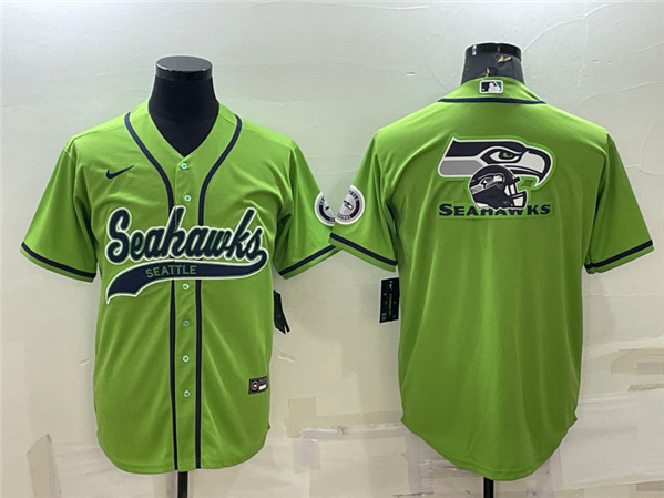 Seattle Seahawks Green Team Big Logo With Patch Cool Base Stitched Baseball Jersey
