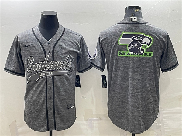 Seattle Seahawks Gray Team Big Logo With Patch Cool Base Stitched Baseball Jersey