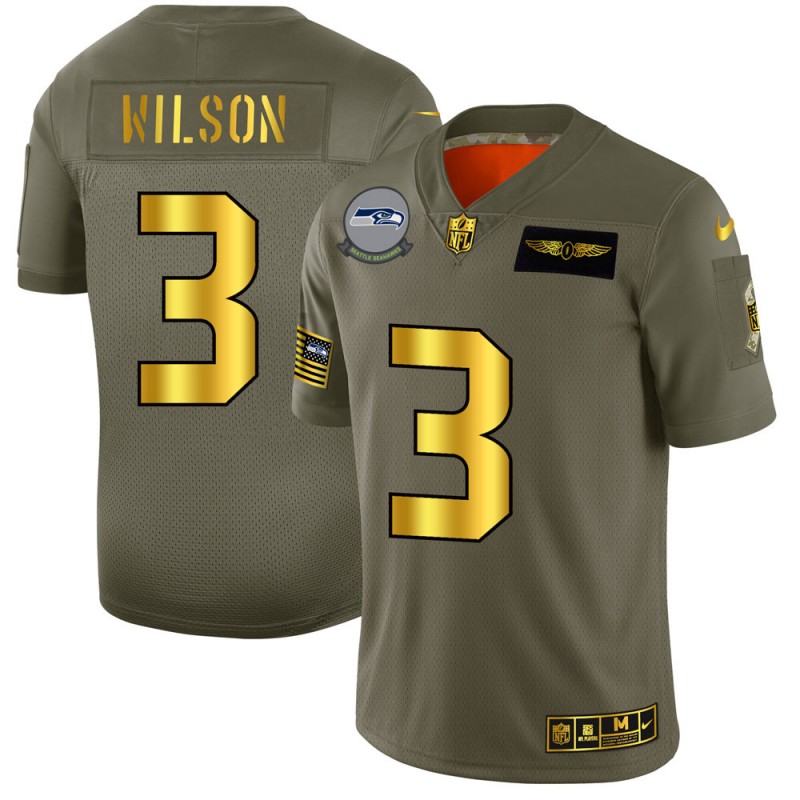 Seattle Seahawks #3 Russell Wilson Olive Gold 2019 Salute To Service Limited Stitched Jersey