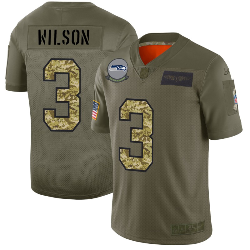 Seattle Seahawks #3 Russell Wilson 2019 Olive Camo Salute To Service Limited Stitched Jersey