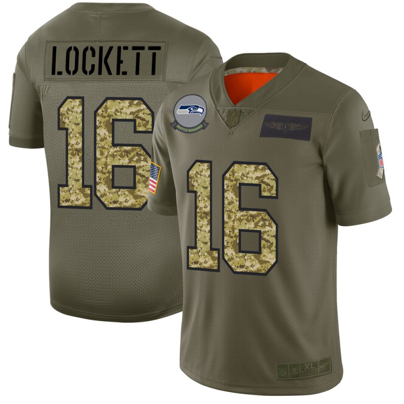 Seattle Seahawks #16 Tyler Lockett 2019 Olive Camo Salute To Service Limited Stitched Jersey