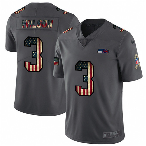 Seattle Seahawks #3 Russell Wilson Grey 2019 Salute To Service USA Flag Fashion Limited Stitched Jersey