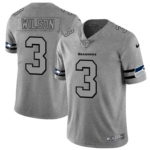 Seattle Seahawks #3 Russell Wilson 2019 Gray Gridiron Team Logo Limited Stitched Jersey