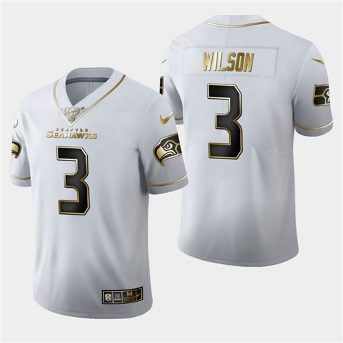 Seattle Seahawks #3 Russell Wilson White 2019 100th Season Golden Edition Limited Stitched Jersey