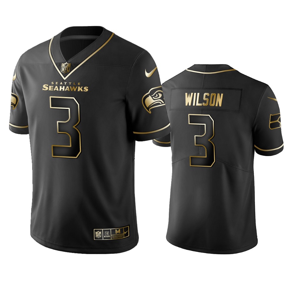 Seattle Seahawks #3 Russell Wilson Black 2019 Golden Edition Limited Stitched Jersey
