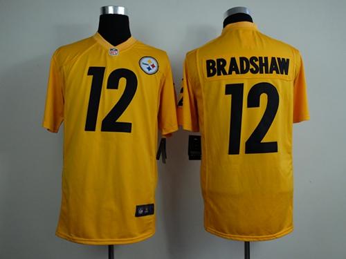 Steelers #12 Terry Bradshaw Gold Stitched Game Nike Jersey