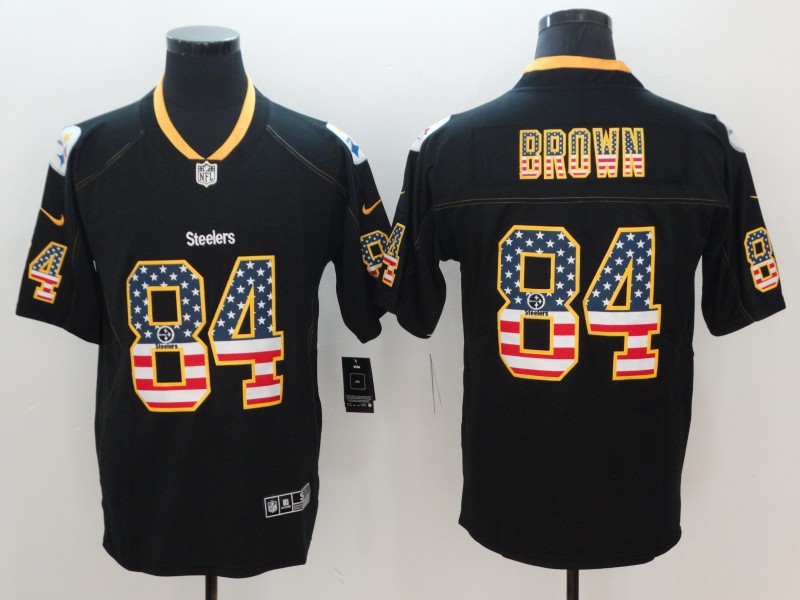 Steelers #84 Antonio Brown 2018 Black USA Flag Color Rush Limited Fashion Stitched Jersey