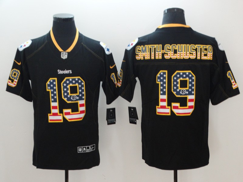 Steelers #19 JuJu Smith-Schuster Black USA Flag Color Rush Limited Fashion Stitched Jersey