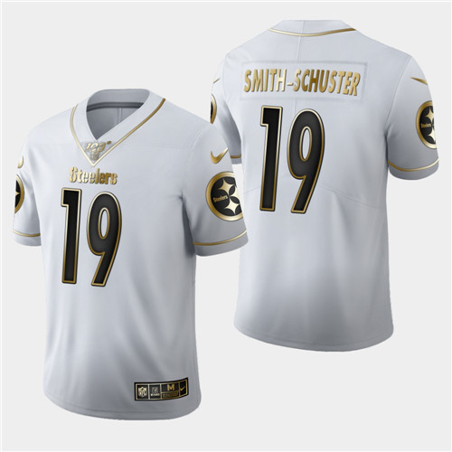 Steelers #19 JuJu Smith-Schuster White 2019 100th Season Golden Edition Limited Stitched Jersey