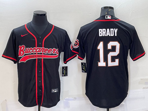 Tampa Bay Buccaneers #12 Tom Brady Black Cool Base Stitched Baseball Jersey