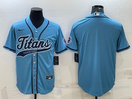 Tennessee Titans Blank Blue With Patch Cool Base Stitched Baseball Jersey