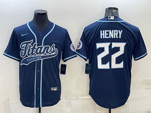 Tennessee Titans #22 Derrick Henry Navy With Patch Cool Base Stitched Baseball Jersey